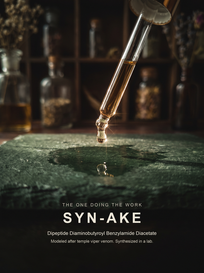 Ingredient card: Syn-ake, Dipeptide Diaminobutyroyl Benzylamide Diacetate, modeled after temple viper venom